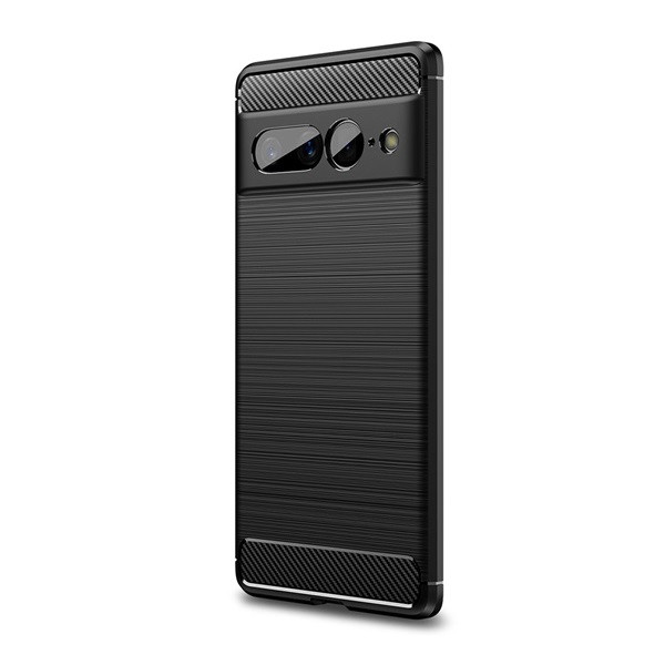 Google Pixel 7 Pro, Szilikon tok, közepesen ütésálló, szálcsiszolt, karbon minta, fekete akciós termékkép 1