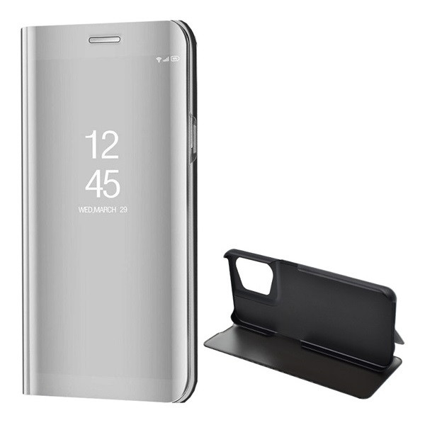 Oppo Reno8 5G, Oldalra nyíló tok, hívás mutatóval, Smart View Cover, ezüst (utángyártott) akciós termékkép 1