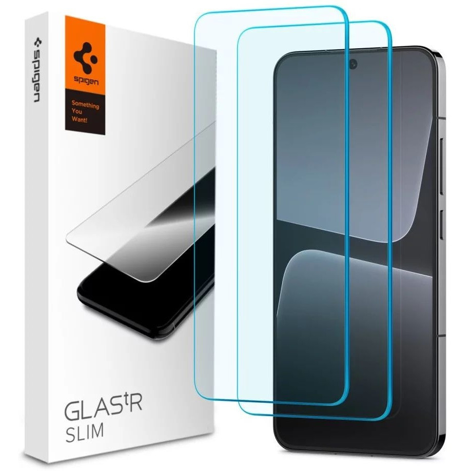 Xiaomi 13, Kijelzővédő fólia, (az íves részre NEM hajlik rá!), Tempered Glass (edzett üveg), Spigen Glastr Slim, Clear, 2 db / csomag akciós termékkép 1