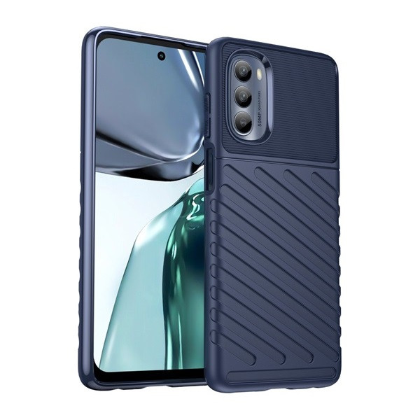 Motorola Moto G62 5G, Szilikon tok, közepesen ütésálló, domború csíkos minta, sötétkék akciós termékkép 1
