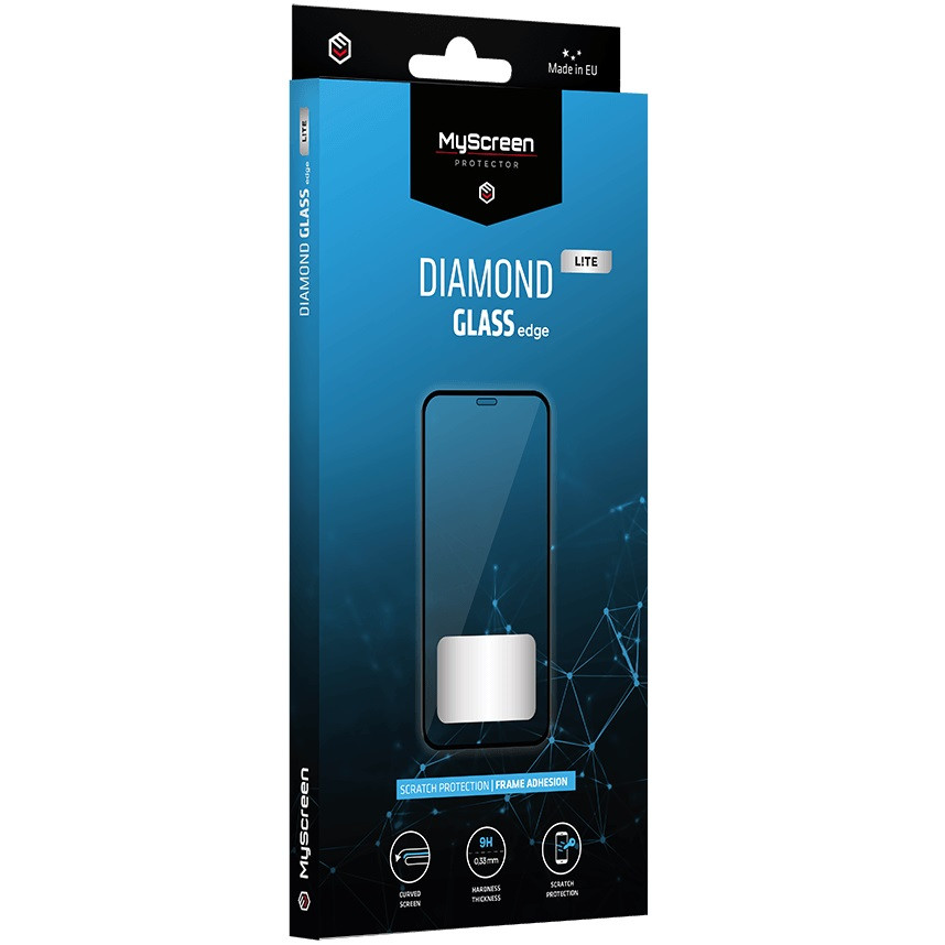 Realme 10 4G / 11 4G, Kijelzővédő fólia, ütésálló fólia (az íves részre is!), Diamond Glass (Edzett gyémántüveg), Full Glue, MyScreen Protector Edge Lite, fekete akciós termékkép 1