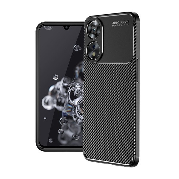 Oppo A78 5G, Szilikon tok, közepesen ütésálló, légpárnás sarok, karbon minta, fekete akciós termékkép 1