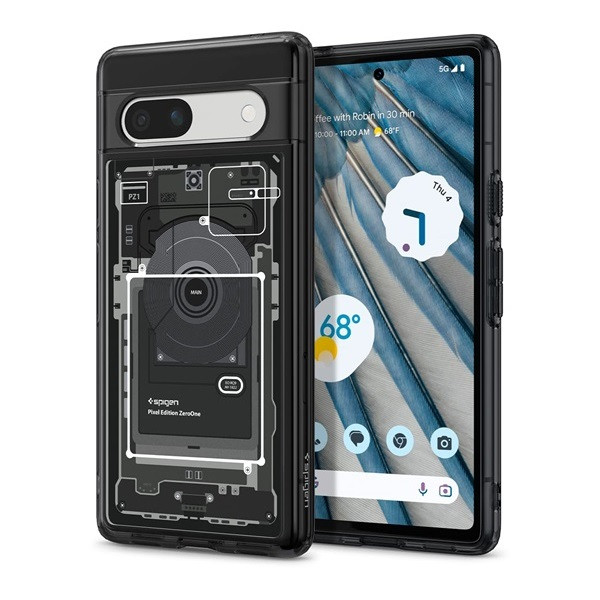 Google Pixel 7a, Műanyag hátlap védőtok + szilikon keret, Telefon belső minta, Spigen Ultra Hybrid Zero One, átlátszó/füst akciós termékkép 1