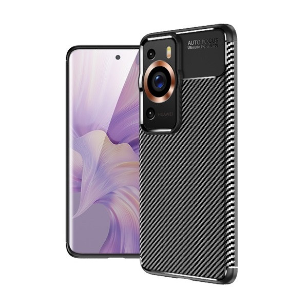Huawei P60 Pro, Szilikon tok, közepesen ütésálló, légpárnás sarok, karbon minta, fekete akciós termékkép 1