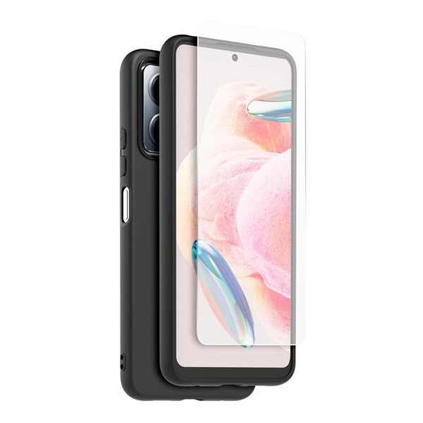 Xiaomi Redmi Note 12 4G, Szilikon tok, ultravékony, + képernyővédő üveg, fekete, gyári akciós termékkép 1