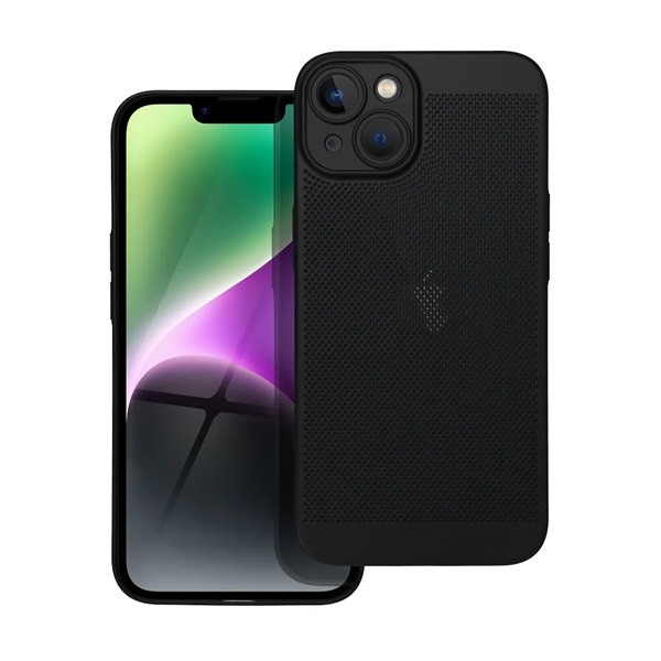 Apple iPhone 14, Műanyag hátlap védőtok, légáteresztő, lyukacsos minta, Breezy, fekete akciós termékkép 1