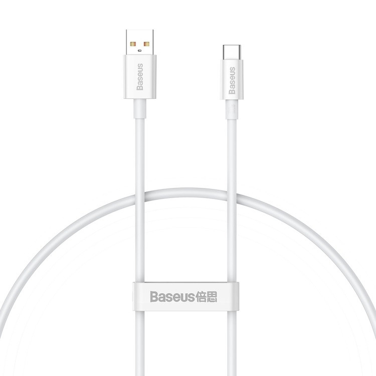 USB töltő- és adatkábel, USB Type-C, 25 cm, 6000mA, 100W, törésgátlóval, gyorstöltés, PD, QC, Baseus Superior, P10320102214-00, fehér akciós termékkép 1