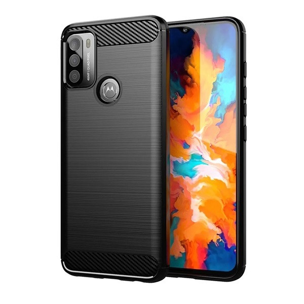 Motorola Moto G14, Szilikon tok, közepesen ütésálló, szálcsiszolt, karbon minta, fekete akciós termékkép 1