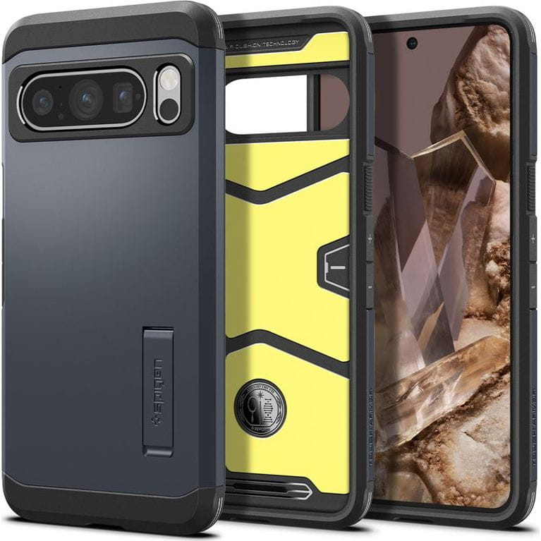 Google Pixel 8 Pro, Szilikon tok + műanyag hátlap, kitámasztóval, Spigen Tough Armor, sötétkék akciós termékkép 1