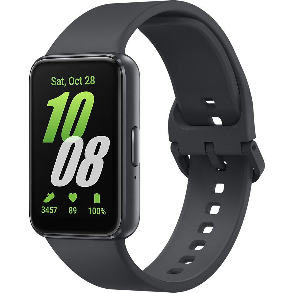 Bluetooth csuklópánt, aktivitást mérő karkötő, szilikon szíj, v5.3, AMOLED kijelző, aktivitás és egészség mérő, vízálló, Samsung Galaxy Fit3 SM-R390, sötétszürke, gyári akciós termékkép 1