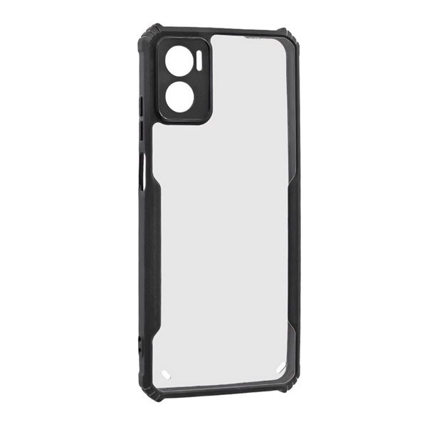 Motorola Moto E22 / E22i, Szilikon tok, közepesen ütésálló, légpárnás sarok, akril hátlap, Anti-Drop Case, átlátszó/fekete akciós termékkép 1