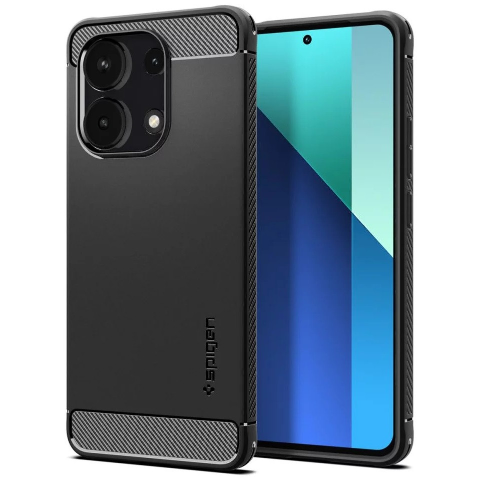 Xiaomi Redmi Note 13 4G, Szilikon tok, Spigen Rugged Armor, karbon minta, fekete akciós termékkép 1