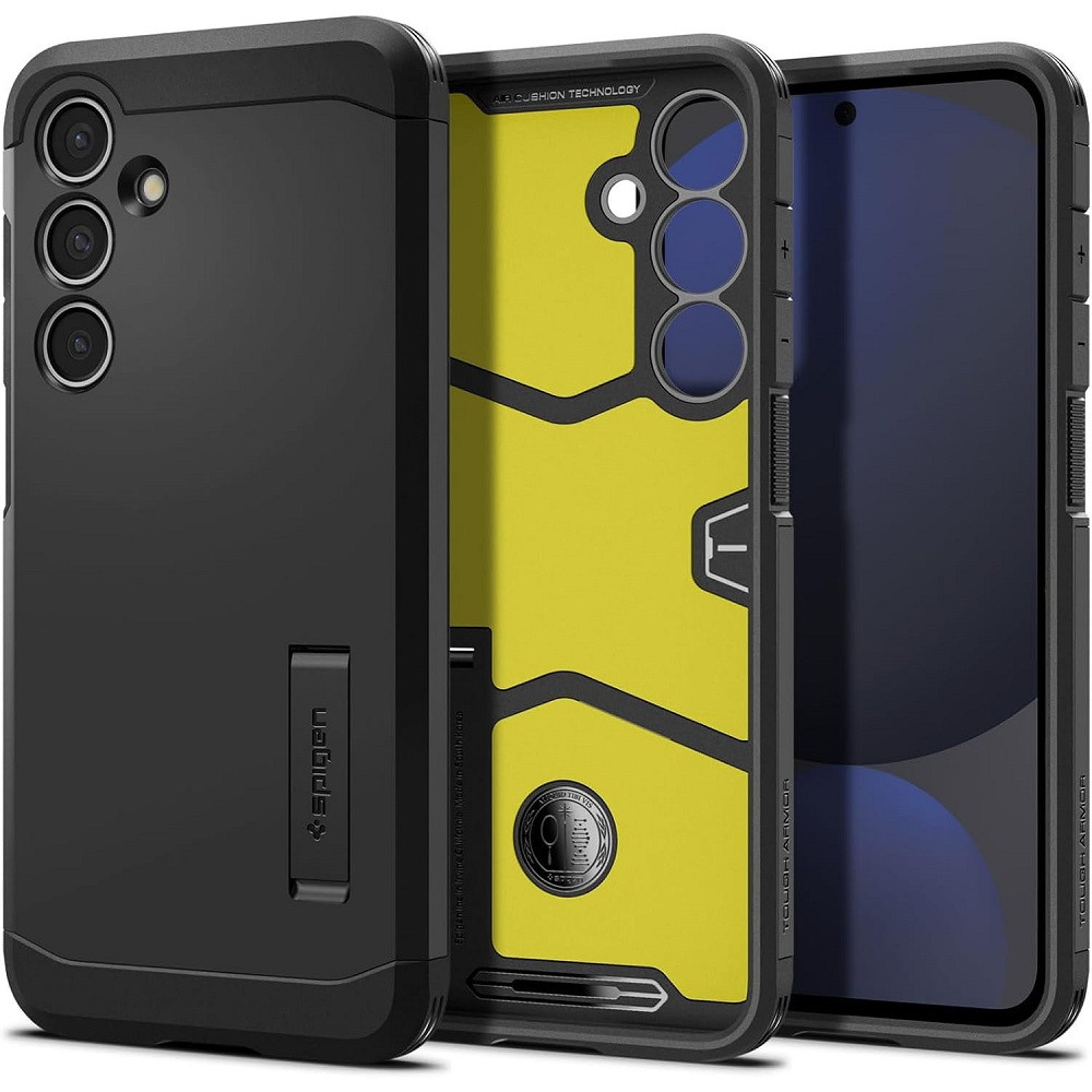 Samsung Galaxy S24 FE SM-S721, Szilikon tok + műanyag hátlap, kitámasztóval, Spigen Tough Armor, fekete akciós termékkép 1