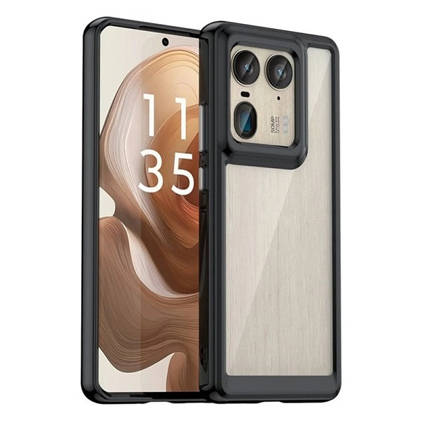 Motorola Edge 50 Ultra, Műanyag hátlap védőtok + szilikon keret, közepesen ütésálló, átlátszó hátlap, fekete akciós termékkép 1