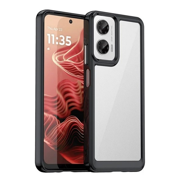 Motorola Moto G35, Műanyag hátlap védőtok + szilikon keret, közepesen ütésálló, átlátszó hátlap, fekete akciós termékkép 1