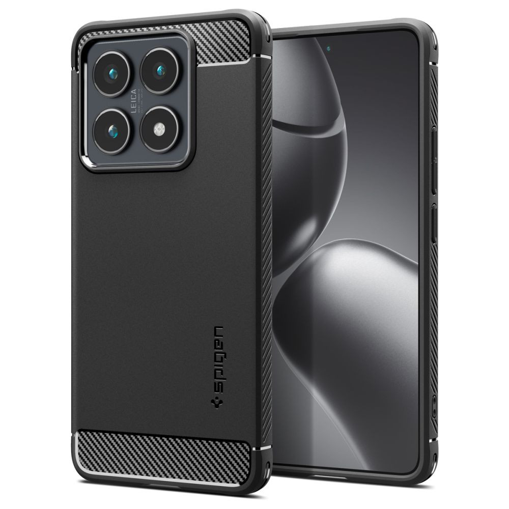 Xiaomi 14T, Szilikon tok, Spigen Rugged Armor, karbon minta, fekete akciós termékkép 1