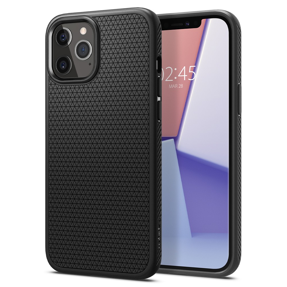 Apple iPhone 12 / 12 Pro, Szilikon tok, Spigen Liquid Air, háromszög minta, fekete akciós termékkép 1