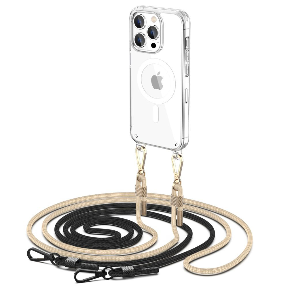Apple iPhone 15 Pro, Szilikon védőkeret + műanyag hátlap, nyakbaakasztó, Magsafe töltővel kompatibilis, FlexAir Chain Magsafe, átlátszó akciós termékkép 1