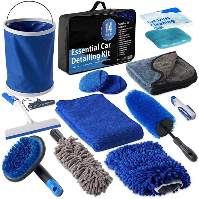 14 részes autó tisztító készlet, külső és belső tisztításhoz, táskával, Wooze Car Cleaner Set, kék akciós termékkép 1