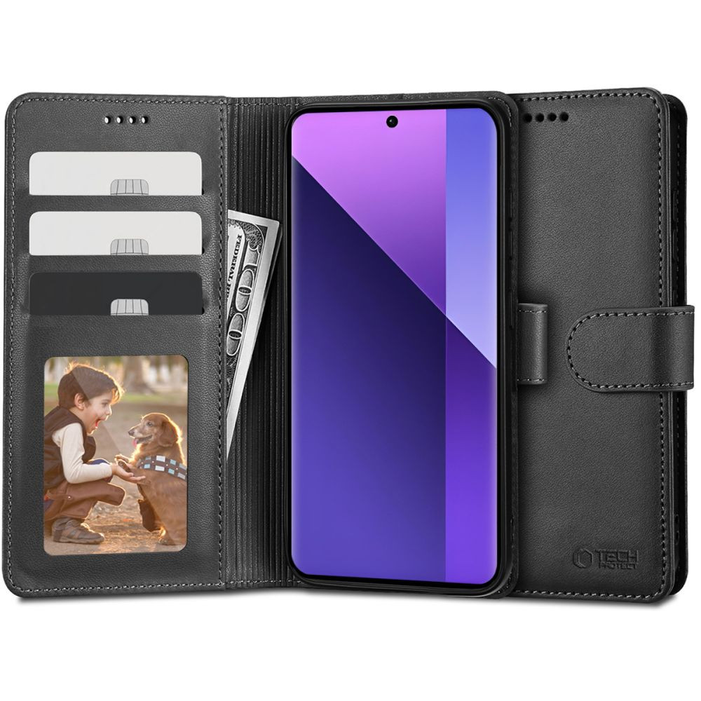 Xiaomi Redmi Note 13 Pro Plus 5G, Oldalra nyíló tok, stand, mágnes csattal, TP Wallett, fekete akciós termékkép 1