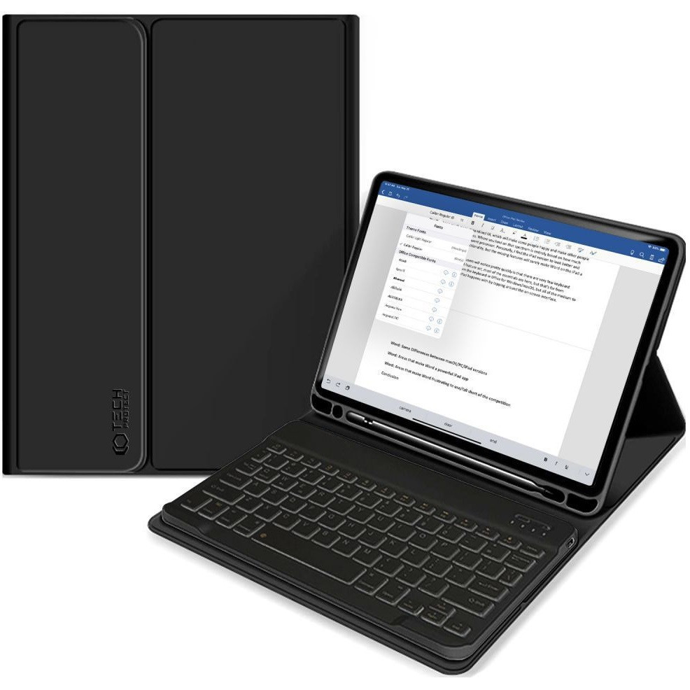 Apple iPad 10.9 (2022) / iPad 11 (2025), Bluetooth billentyűzetes mappa tok, érintőceruza tartó, érintőceruza nélkül, TP SC Pen Holder + Keyboard, fekete akciós termékkép 1
