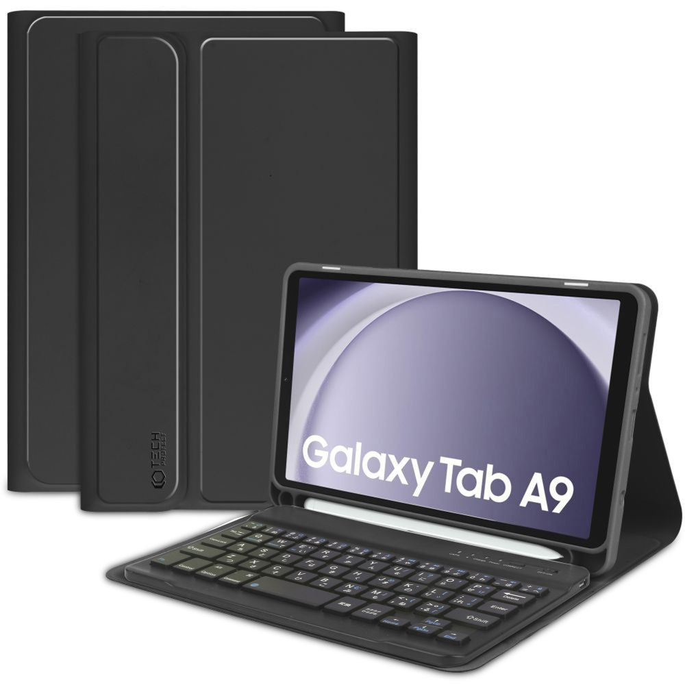 Samsung Galaxy Tab A9 (8.7) SM-X110 / X115, Bluetooth billentyűzetes mappa tok, érintőceruza tartó, érintőceruza nélkül, TP SC Pen Holder + Keyboard, fekete akciós termékkép 1