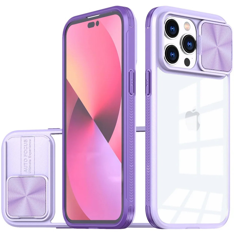 Apple iPhone 13, Műanyag hátlap + szilikon keret, átlátszó akril hátlap, kamera védelem, Wooze Trendy, lila akciós termékkép 1