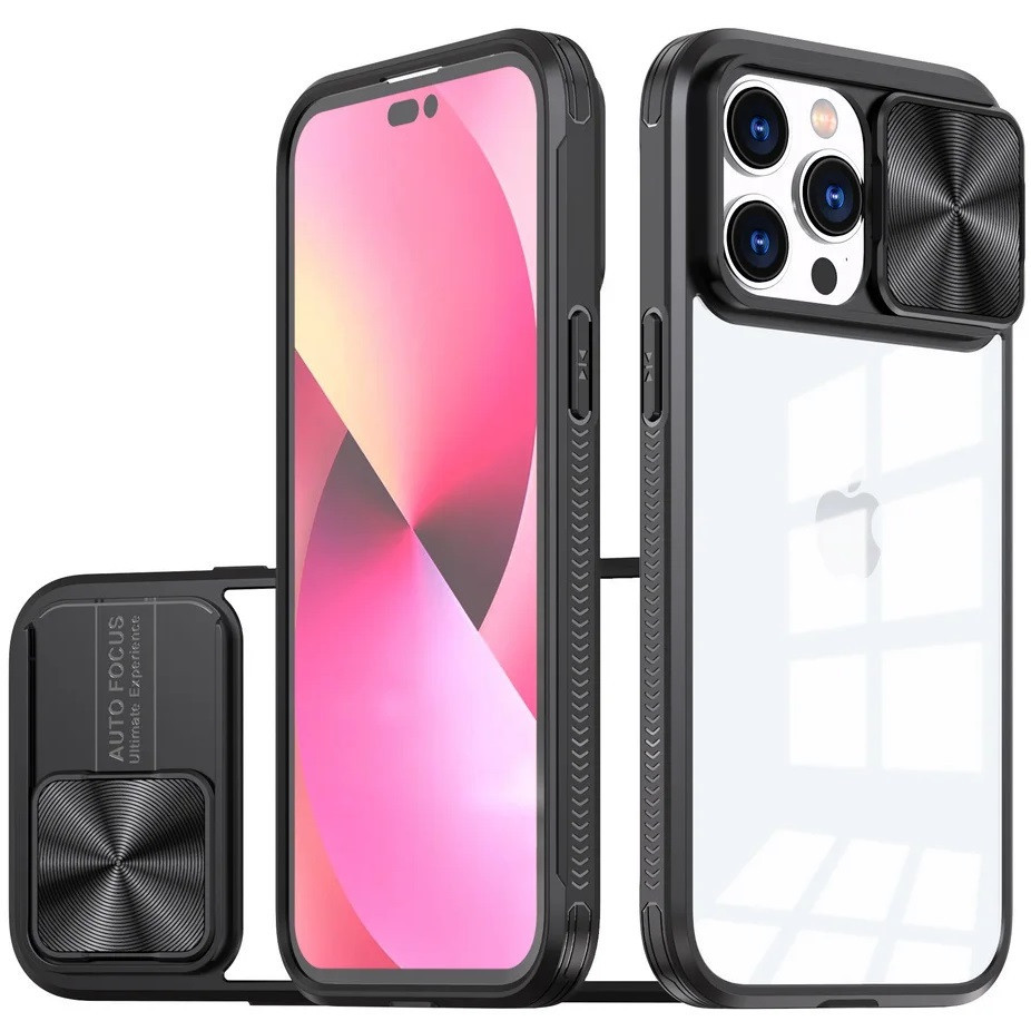 Apple iPhone 16 Plus, Műanyag hátlap + szilikon keret, átlátszó akril hátlap, kamera védelem, Wooze Trendy, fekete akciós termékkép 1