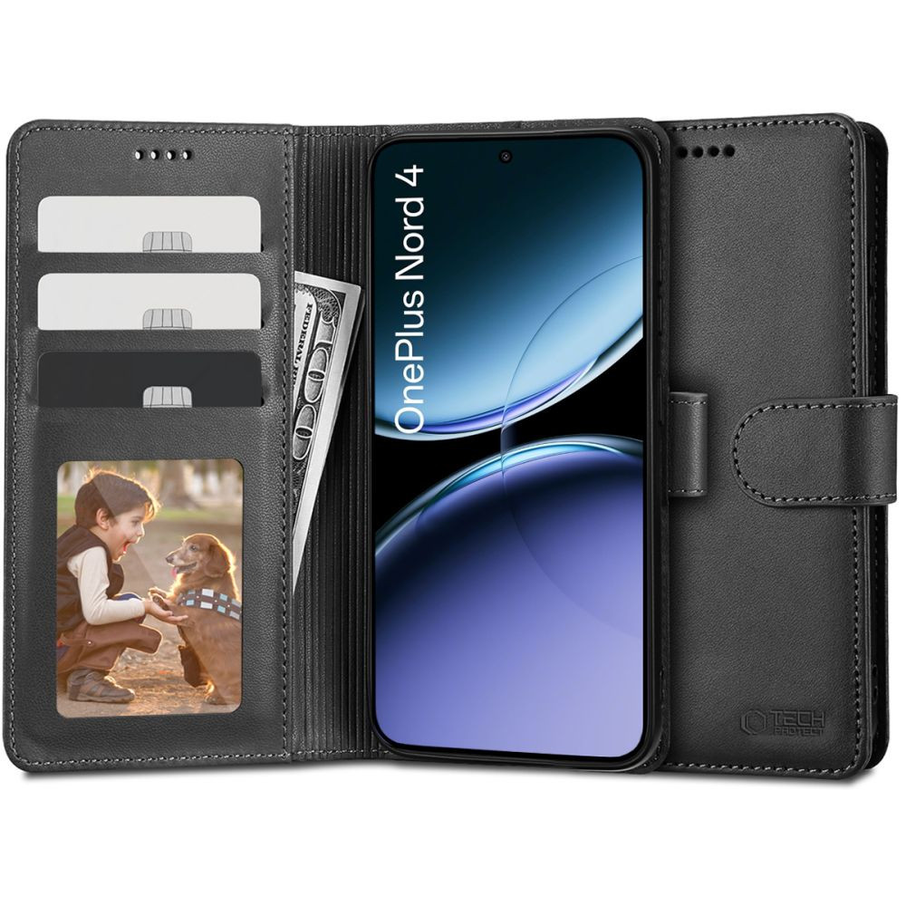 OnePlus Nord 4, Oldalra nyíló tok, stand, mágnes csattal, TP Wallett, fekete akciós termékkép 1