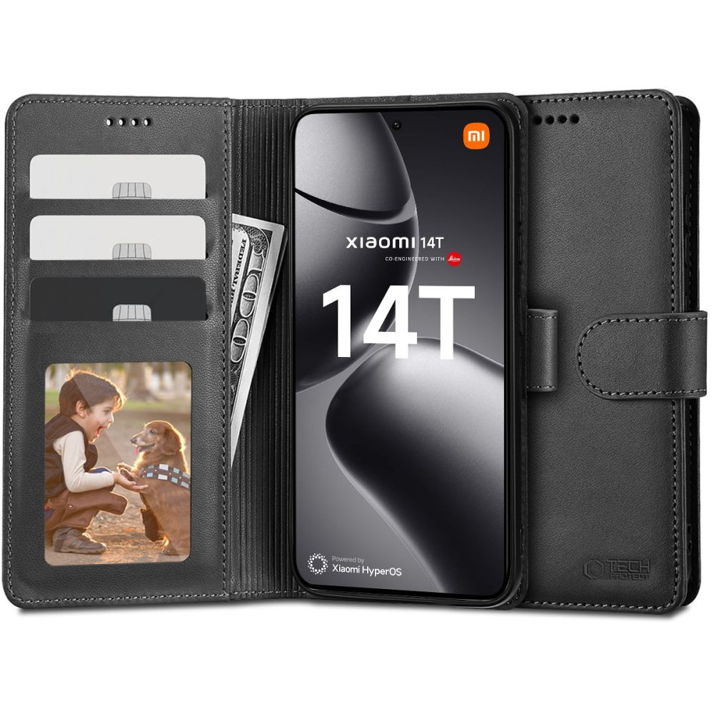 Xiaomi 14T, Oldalra nyíló tok, stand, mágnes csattal, TP Wallett, fekete akciós termékkép 1