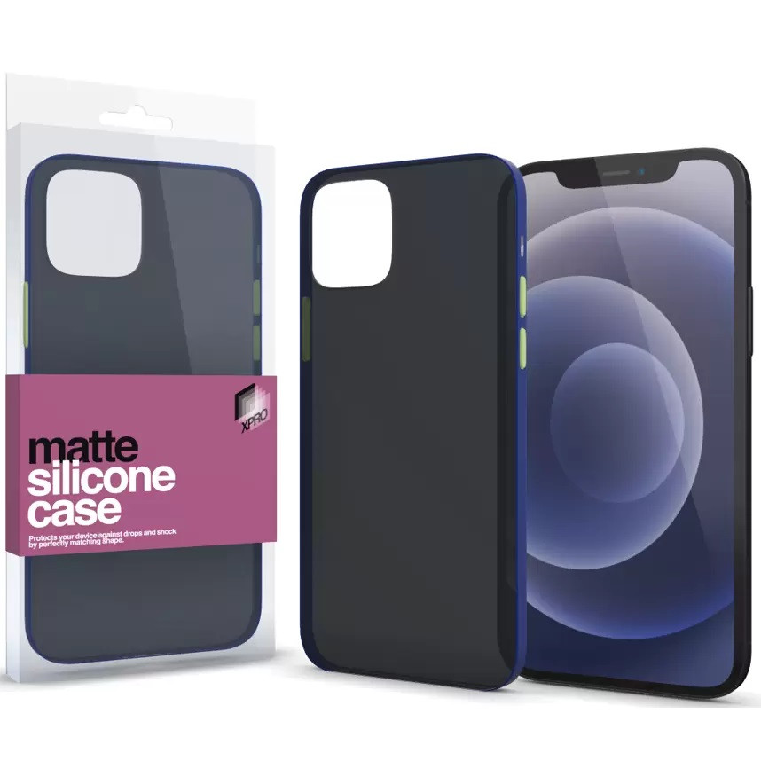 Apple iPhone 15 Pro Max, Szilikon tok, színes gombokkal, Xprotector Matte, áttetsző/kék akciós termékkép 1
