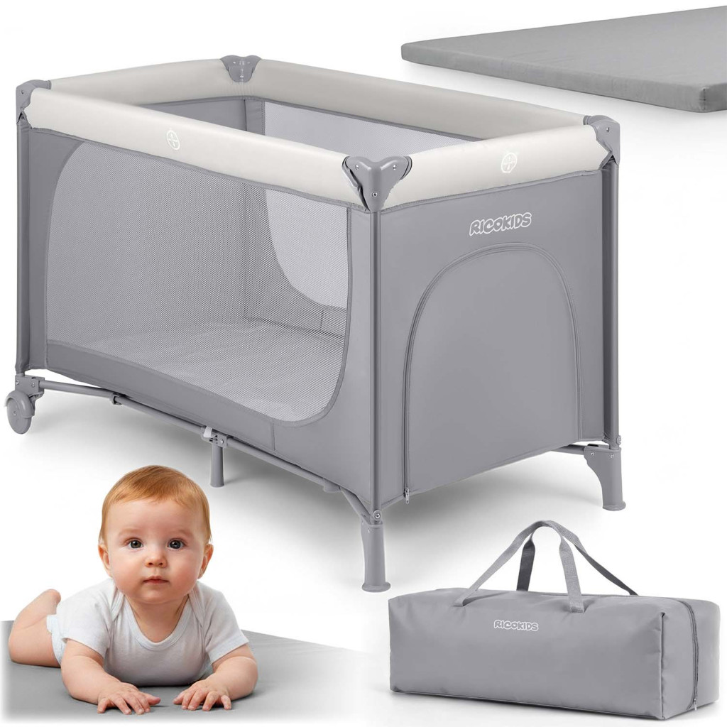 Összecsukható utazóágy babáknak Ricokids 125 x 65 x 78 cm RK-240 világosszürke