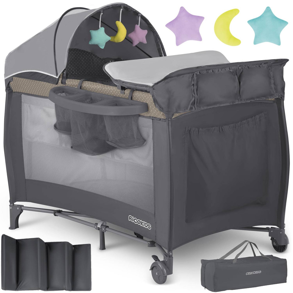 Összecsukható utazóágy babáknak Ricokids 125 x 65 x 78 cm RK-242 antracit
