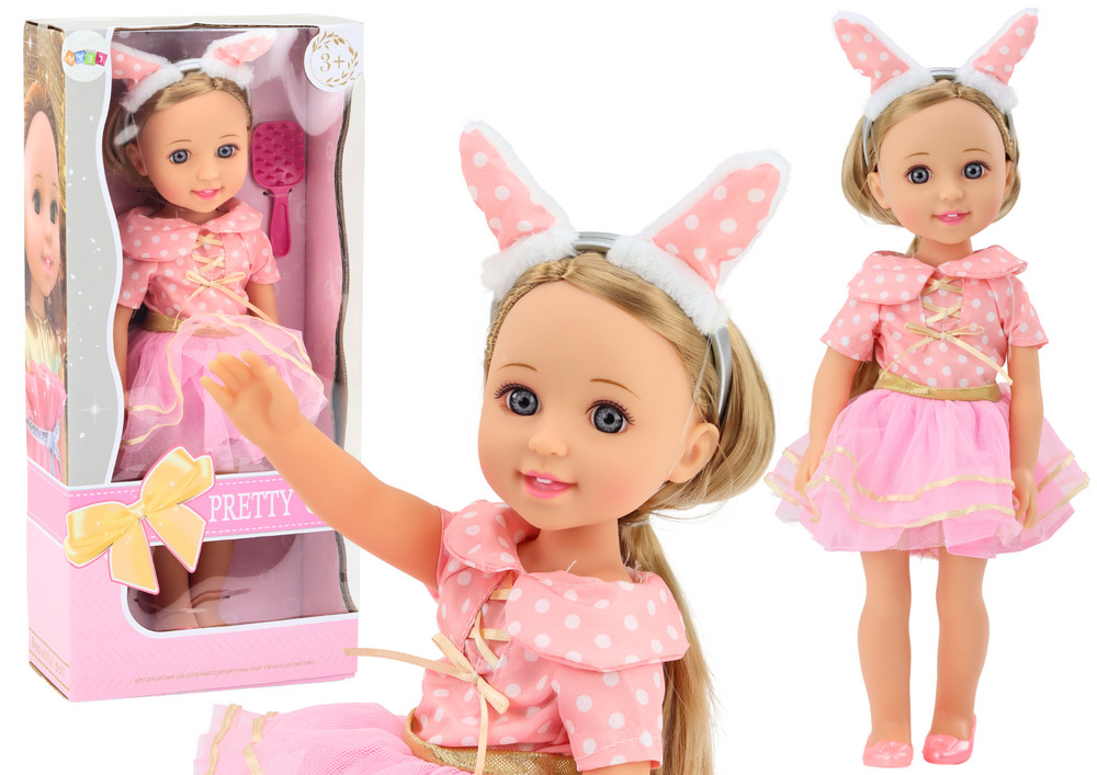 Doll Pink ruha hosszú hajú fejpántok kefe 38cm