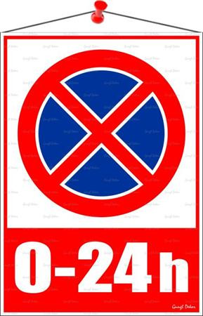 Információs tábla, 35x25 cm, 0-24h megállni tilos piktogram